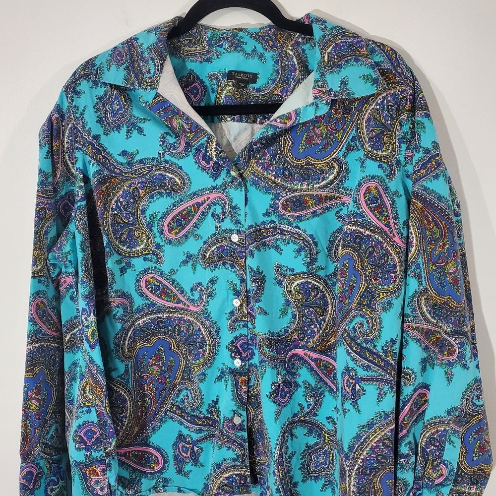 TALBOTS Poplin Paisley Woman's Blouse Size 3XP - Picture 2 of 5